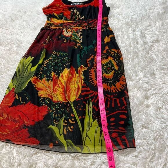 Desigual by Lacroix Dress Floral Print Sheer Sleeveless Size Medium Black Stretc - Picture 9 of 11